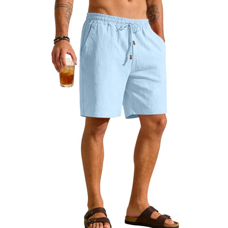 Men's Casual Shorts Cotton Elastic Waist Shorts Drawstring Summer Lightweight Shorts for Men Linen Casual Beach Vacation Yoga Golf Shorts with Pockets