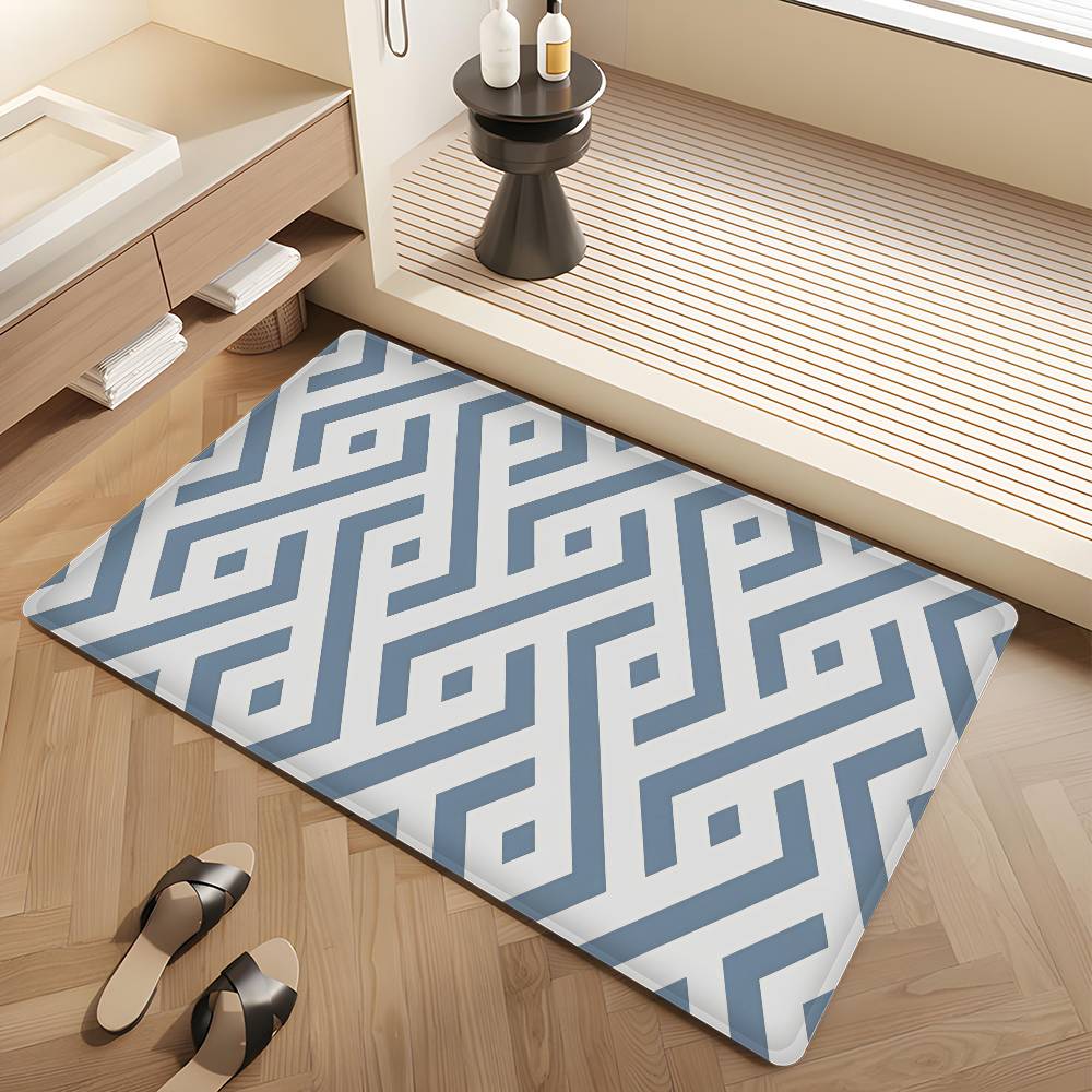 Navy Blue Geometric Floor Mat INS Style Soft Bedroom Floor House Laundry Room Mat Anti-skid Bedside Area Rugs