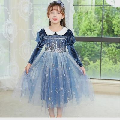 Elsa Frozen Prinzessinnenkleid: Samt Langarm Sternenrock für Halloween