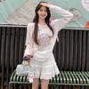 Korean Pure Desire Bow Cat Print Off-the-shoulder Long-sleeved T-shirt Women's Summer Thin Loose Blouse Sunscreen Top