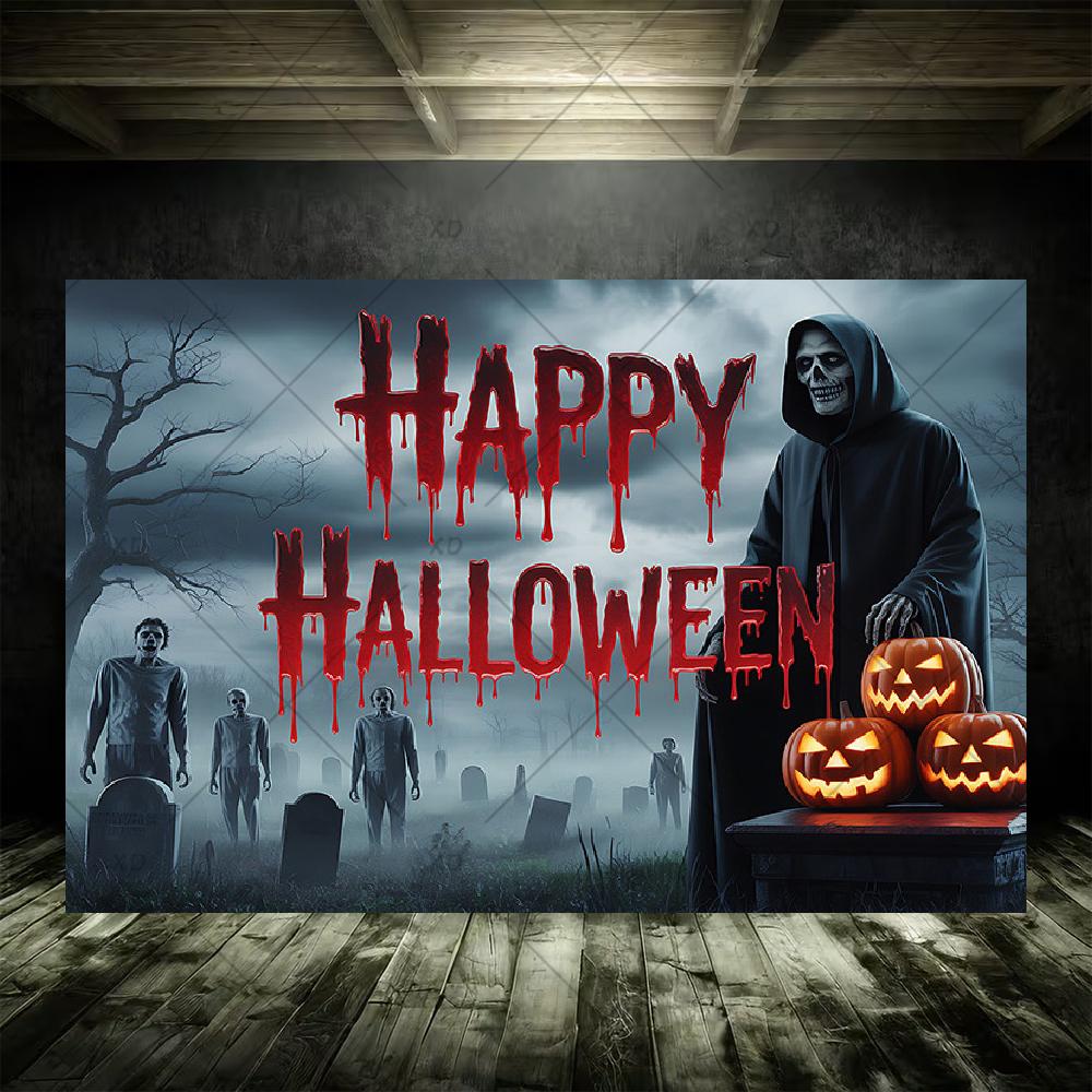 Grim Reaper Horror Halloween Party Decoration Background Spooky Graveyard Cemetery Backdrop Cosplay Photo Booth Studio Banner