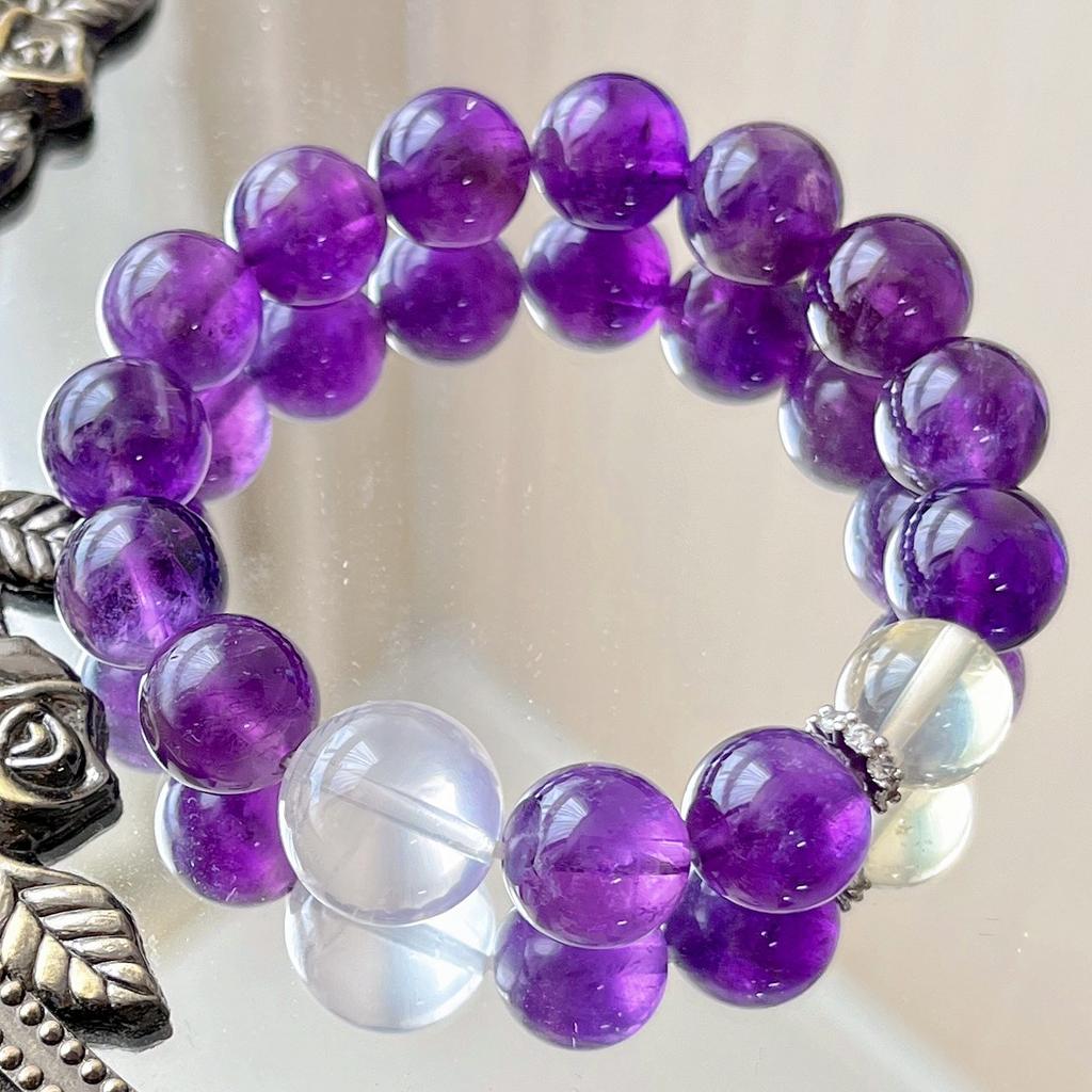 12Mm High Quality Royal Grape Purple Natural Amethyst Lemon Citrine Bracelet