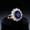 Oval Blue Cubic Zirconia Solitaire Ring, Gold Plated Sparkling Setting for Women, Romantic Anniversary Jewelry Gift for Her