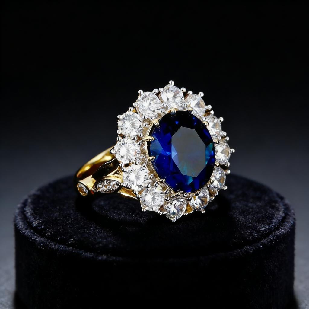 Oval Blue Cubic Zirconia Solitaire Ring, Gold Plated Sparkling Setting for Women, Romantic Anniversary Jewelry Gift for Her
