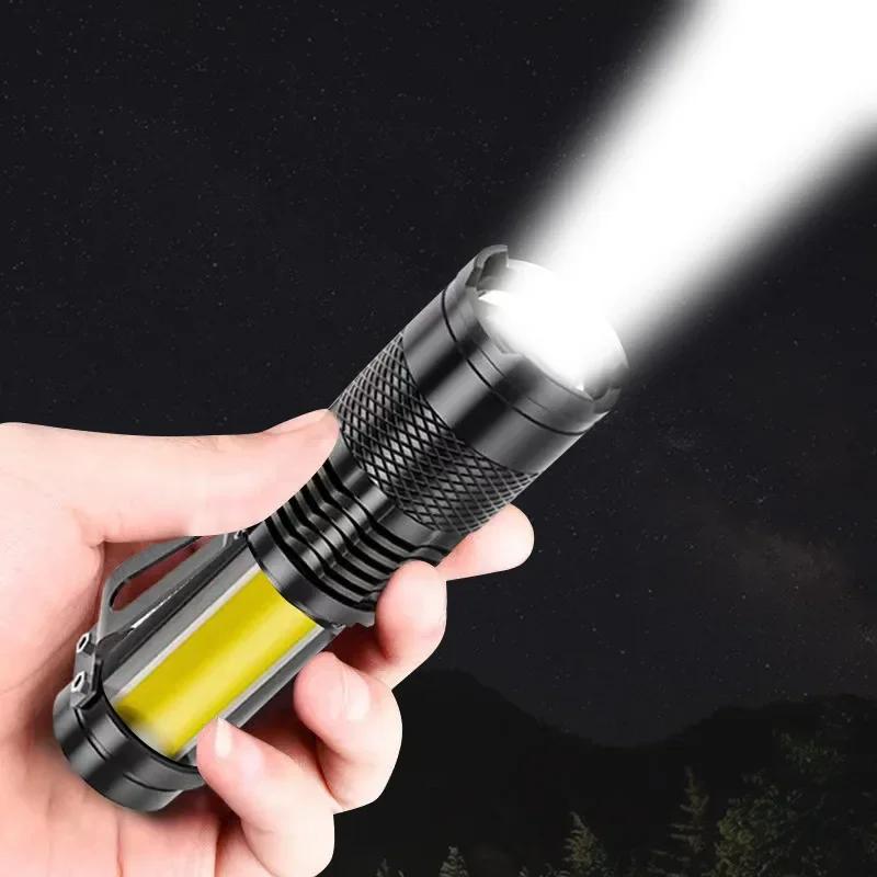 2000LM MINI Flashlights Built In Battery USB Charging LED Flash Light COB Zoomable Waterproof Tactical Torch Lamp Bulbs Lantern