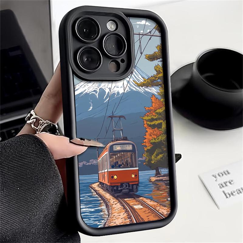 

Матовый чехол TPU с рисунком снежных гор для iPhone 16 Plus 15 Pro 14 Pro Max 13 12 11 XS XR 8 7, мягкий силиконовый противоударный защитный чехол для объектива телефона iPhone 16 Pro чёрный