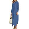 Women's Casual Solid Color Cotton And Linen V-Neck Long Sleeve Button Midi Dress