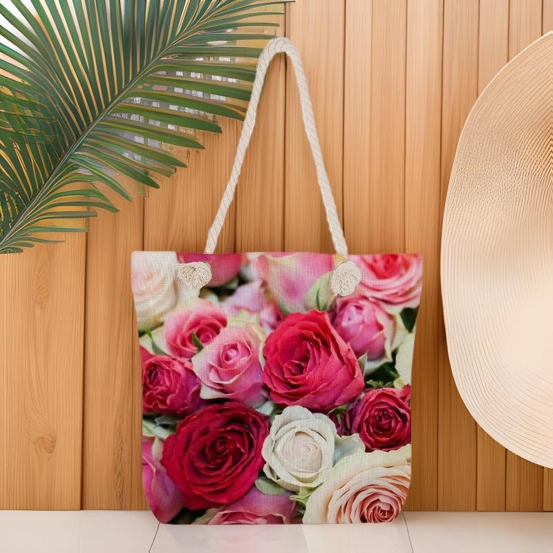 Multifunctional Flower Printed Thick Rope Shoulder Beach Bag Casual large capacity handbag 7612
