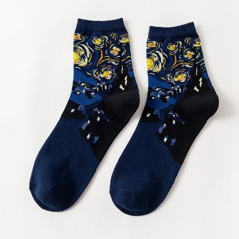 

Starry Sky Mona Lisa Painting Socks: Artistic Mid-Calf Socks for Men & Women One Size