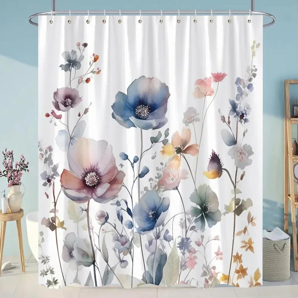 

Sunflowers Lavender Shower Curtains Green Plants Popular Flowers Small White Daisy Butterflies Hanging Curtains Bathroom Decor W60H190(CM)-1 Pcs