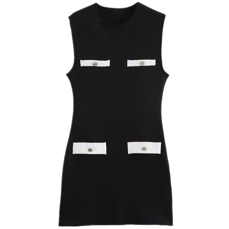 

Fashion Style 2024 Autumn New Women s Stretch Knitting Sleeveless O-neck Short Dress 5584659 Black L