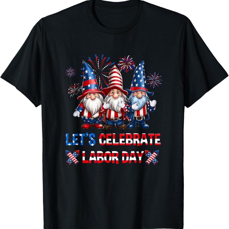 

Funny Gnomes Gnomies Happy Labor Day Party American Flag T Shirt 5XL різнокольоровий