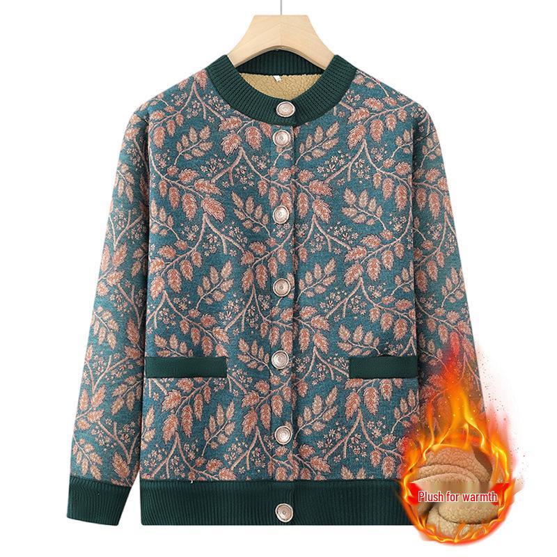 Cárdigan Acogedor de Lana con Forro de la Abuela: Abrigo Grueso y Cálido de Otoño e Invierno para Mujeres de Mediana Edad y Mayores