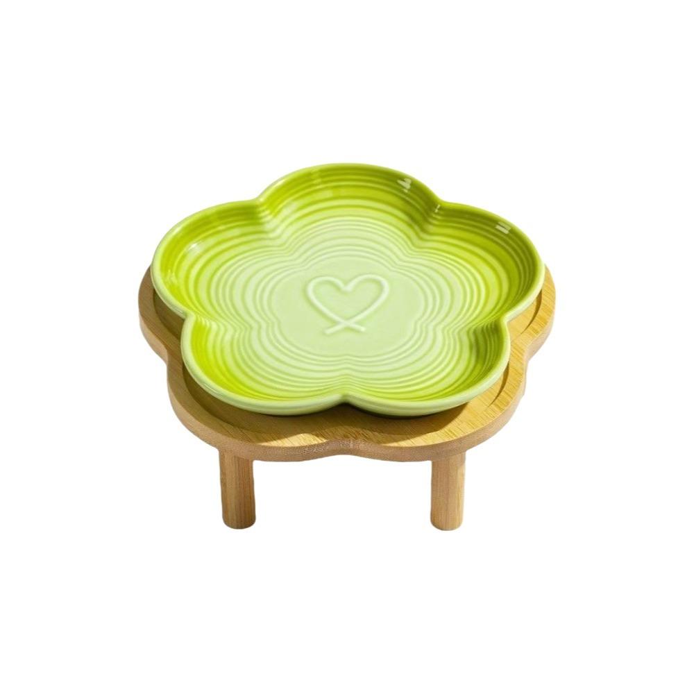 Large Capacity Ceramic Elevated Cat Bowl Cervical Spine Protection Anti-slip Pet Food Bowl with Wood Stand Anti Tipping
