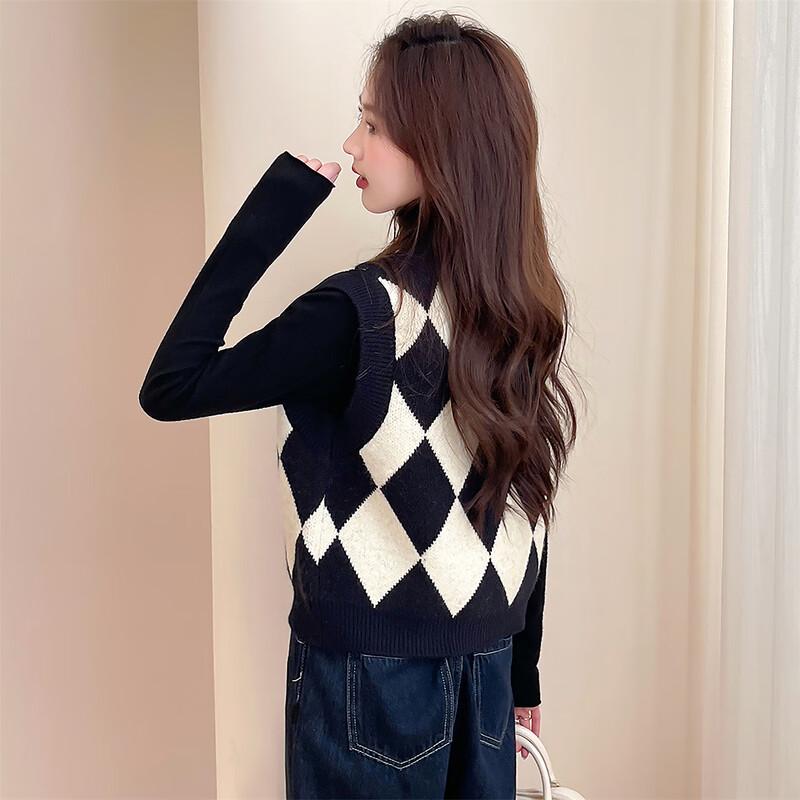 TonLion Women's Retro Plaid V-Neck Cardigan Vest