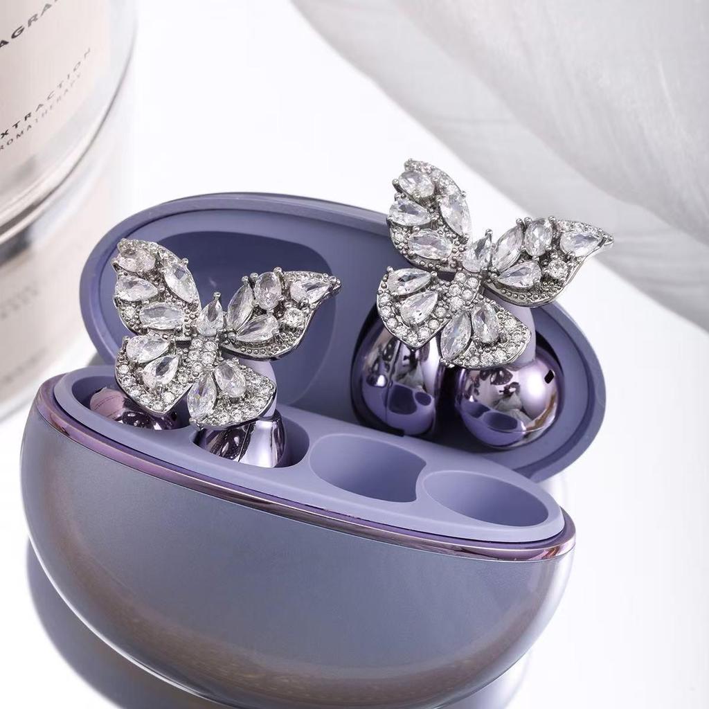 Earbuds FreeClip Borboleta Diamante Clipe de Orelha: Brinco Feminino Elegante, Luxuoso, de Alta Classe