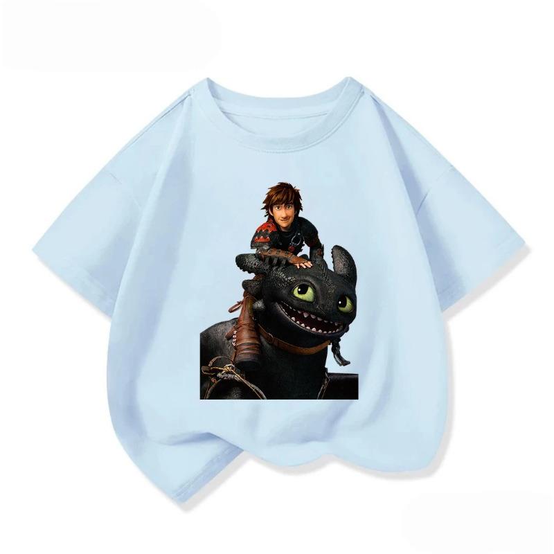 Cozy Kids Short Sleeve Tee Trendy Round Neck Adorable How To Train Your Dragon Pattern Cute Street Daily Wear 3 14