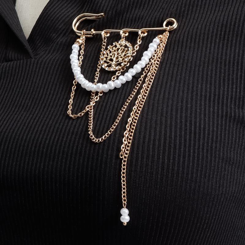 Spille Spilla a Catena Metallica con Nappe ad Albero di Perle Vintage per Accessori Gioielli da Cappotto Regali per Donna