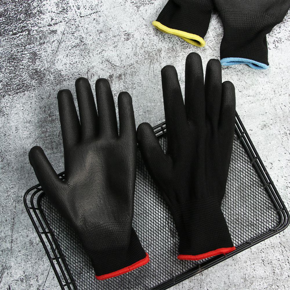1/6 Pairs Safety PU Black Labor Protection Polyurethane Work Gloves Coated