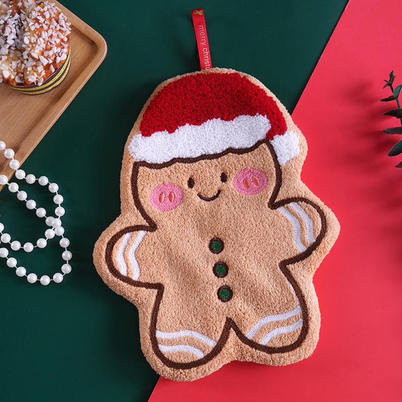 1 Stück Weihnachten Cartoon Handtuch Lebkuchenmann Schneemann Baum Design Korallenfleece Hängende Handtücher Zuhause Küche Badezimmer Dekor