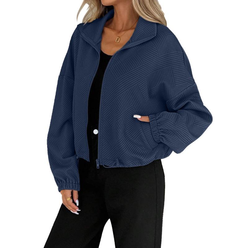 Autumn and Winter Turtleneck Zip Drawstring Pocket Women's Loose Baseball Jacket