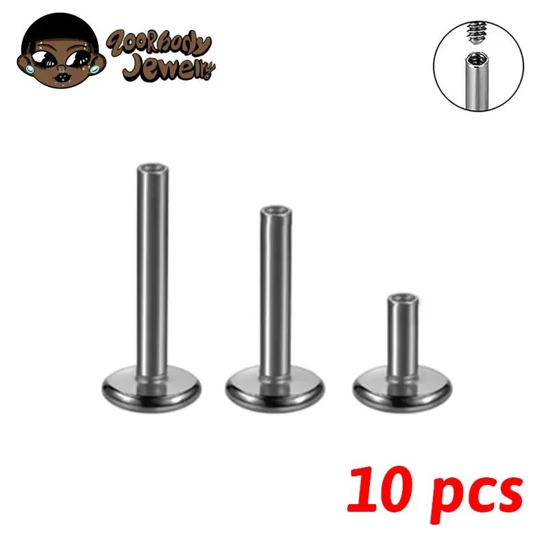 

10PCS G23 Titanium Labret 14G 16G 18G Rod Internal Thread Plug Septum Ear Lips Nose Piercing Tragus Body Jewelry Accessories 16G 1.2x14mm чорний