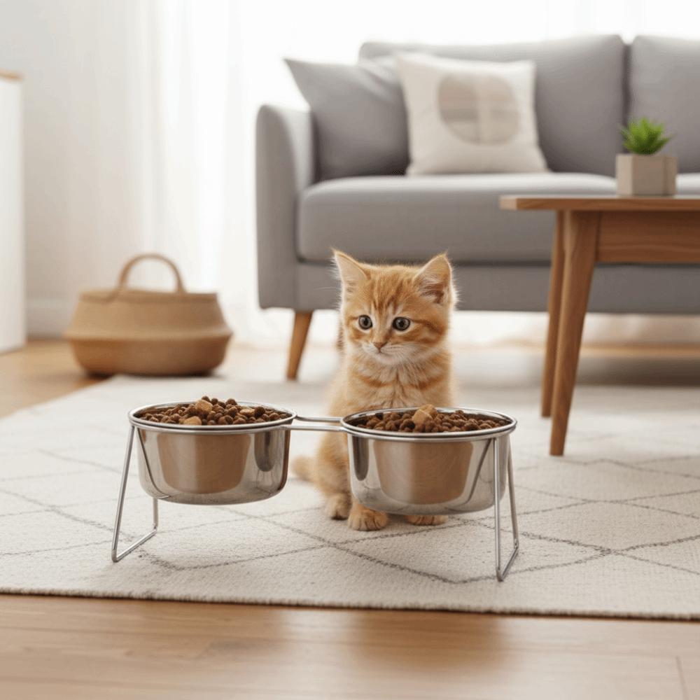 With Stand Stainless Steel Cat Bowl Fall-Resistant High Foot Dog Feeder Pet Food Bowl Outdoor