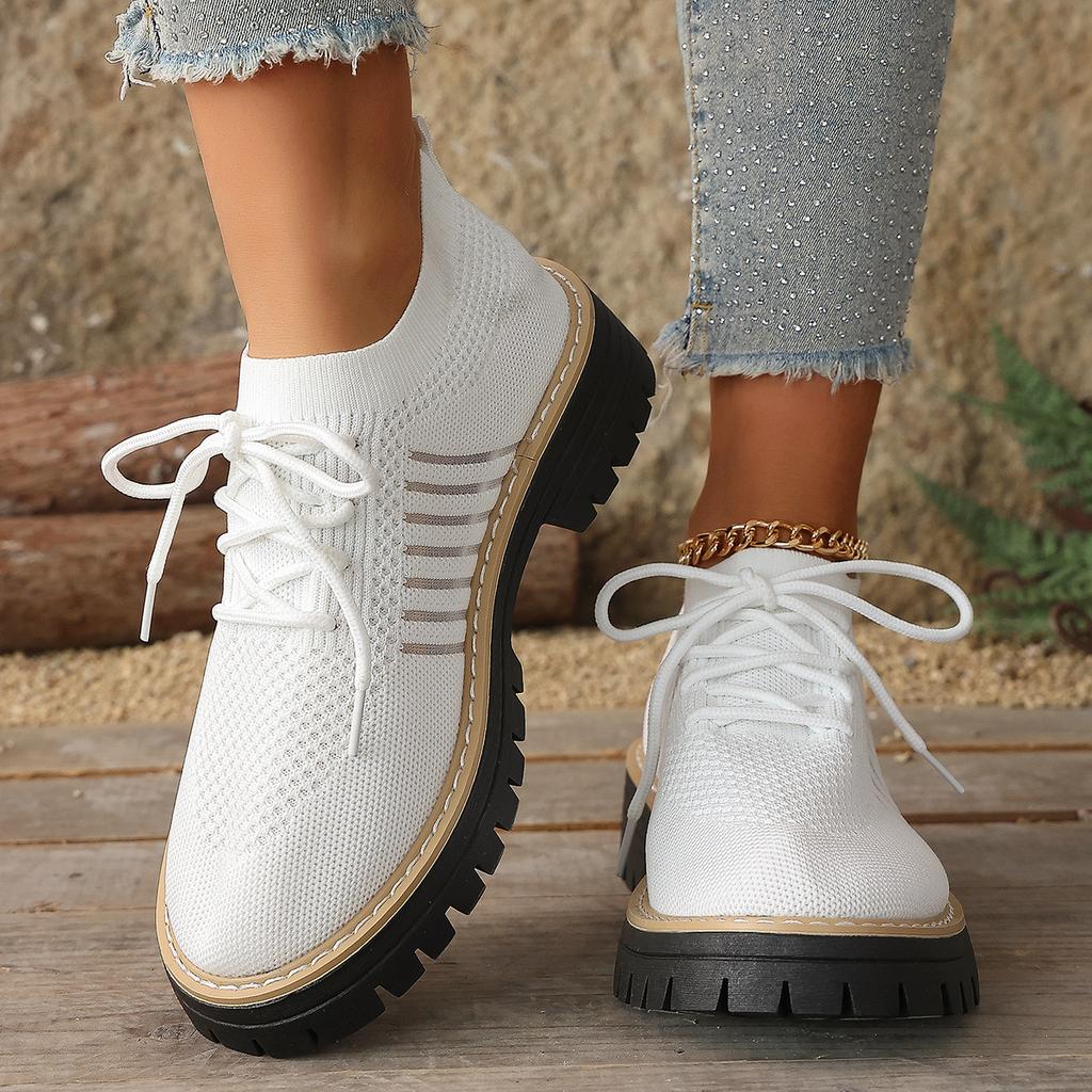 Übergrößen Schuhe für Damen 36-43 Sommer Frühling 2026 Damen Mesh Atmungsaktiv Bequem Schnürung Plateau Flats Sneaker Damen