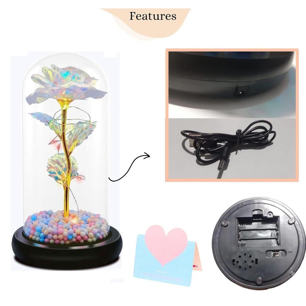 Rosblomma Gåvor ,Färgglad Regnbåge Konstgjord Blomma Ros Lyser Upp Ros i Akrylkupa,Kvinnor