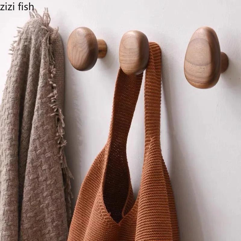 Solid Wood Hook Cabinet Handle Coat Hook Key Hooks Pebble Shaped Decorative Hooks Clothes Storage Rack Furniture Handles