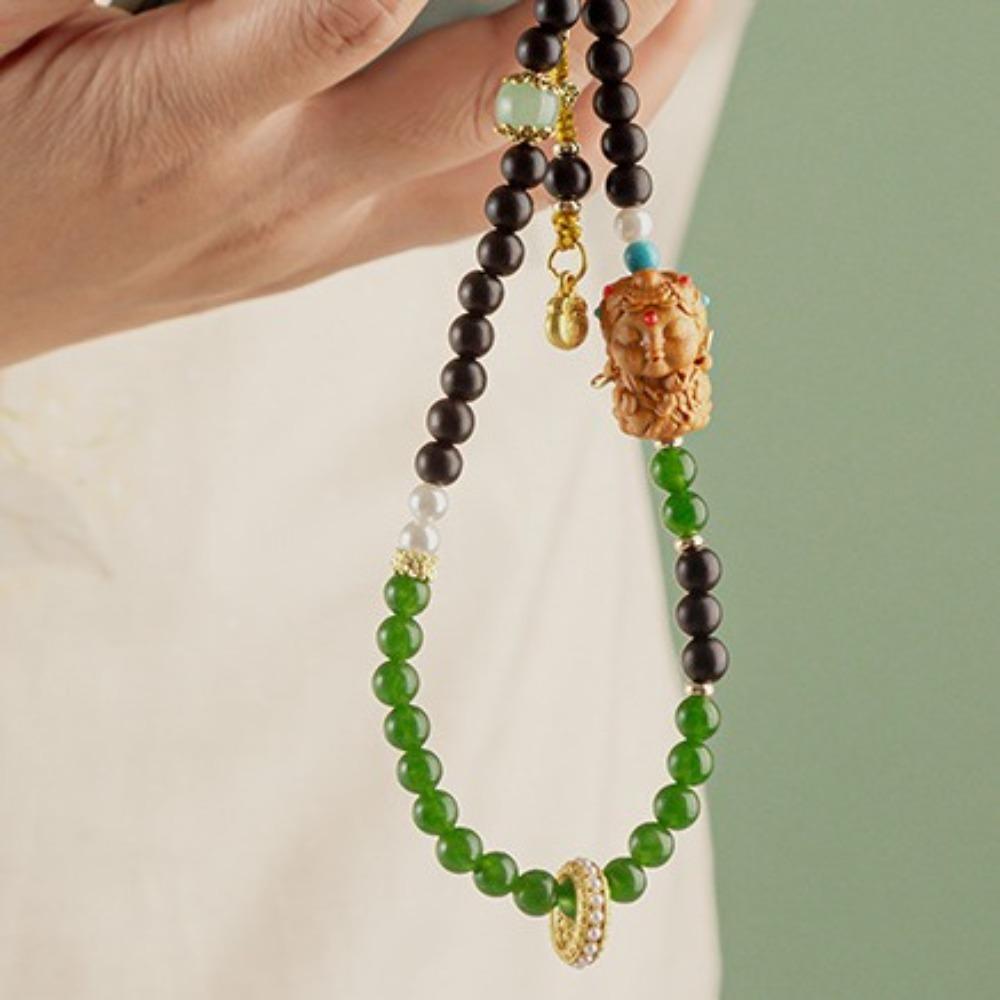 Chinese Style Beads Phone Lanyard Short Antique Green Wrist Rope Pendant Mobile Phone Chain  Girls