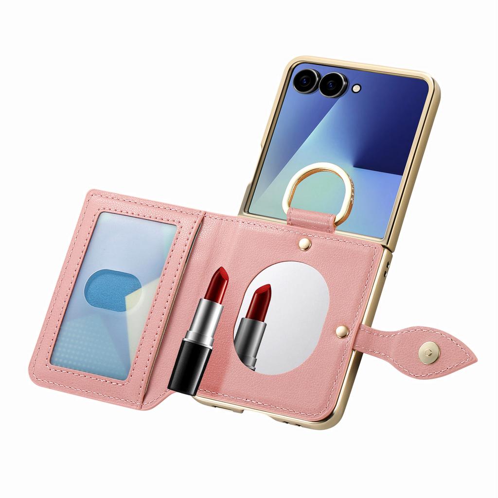 Luxury Ring Holder Zipper Cards Wallet Leather Case For Samsung Z Flip 7 6 5 4 Comfortable Grip Shockproof  Makeup Mirror Cover