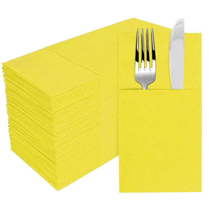 50pcs Disposable Dinner Napkins Flatware Pocket Prefolded For Wedding Party Decoration Folding Knife Fork  Bag Napkin