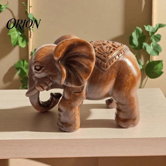Business Opening Present Elephant Figurine Ornament, Resin Wood Grain Statue, Auspicious Decorative Animal Sculpture for Home Office Living
