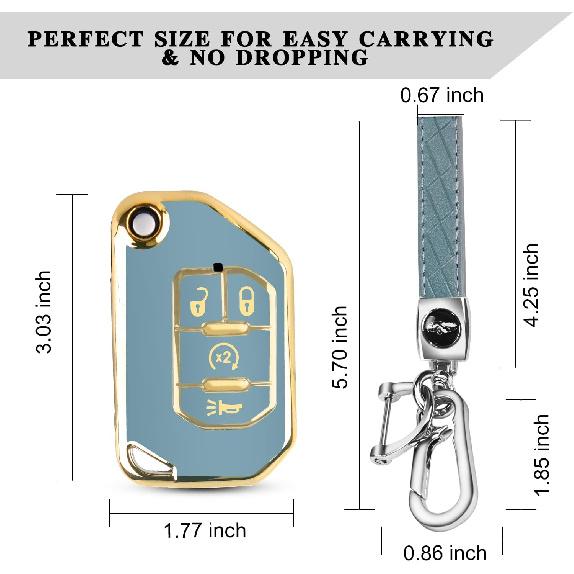 QBUC For Jeep Key Fob Cover With Keychain Flip Key Case For 2018 Jeep Wrangler Gladiator JLU JL Rubicon JT (Blue)