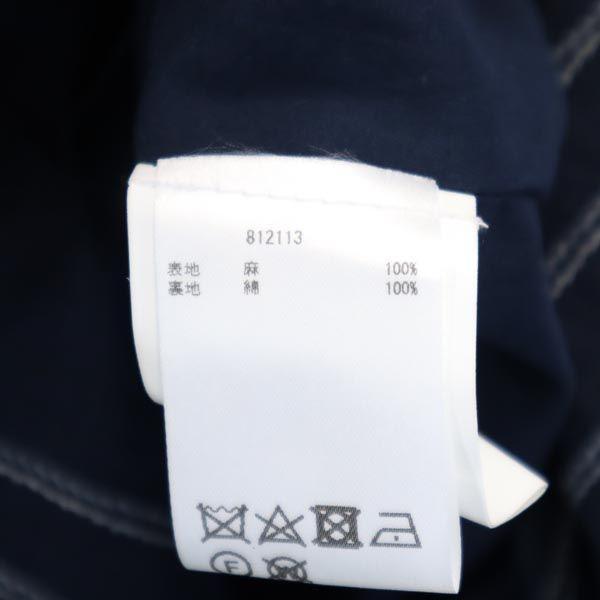 unused Made in Italy Linen 7 minutes sleeve V neck one piece 42 Navy blue Women Used