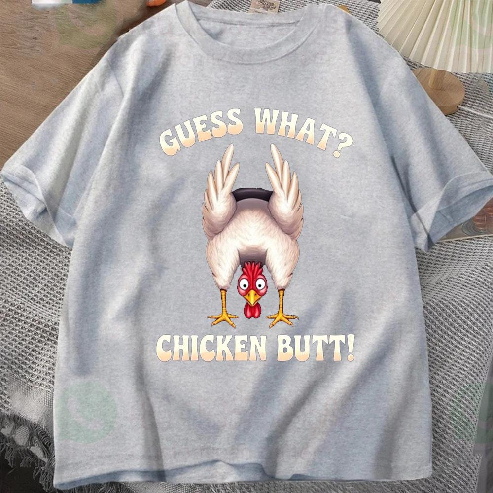 Guess What Chicken Butt Funny Men Cotton T-Shirt O-Neck-Short Sleeve Tee Top Vintage Tshirts