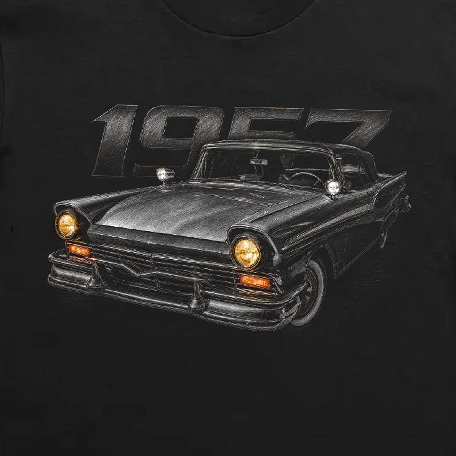 Vintage 1950s American Convertible Car Sketch Art Graphic T-Shirt XL