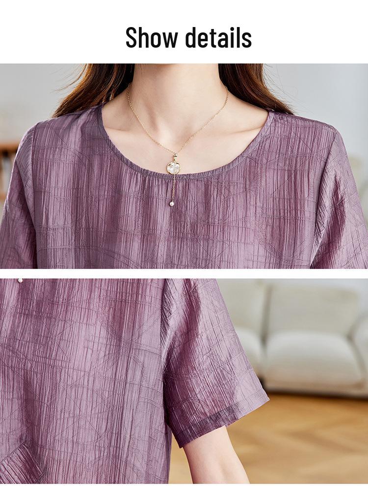 Women's Summer 2025 A-Line Dress: Mid-Length, Round Neck, Waist-Cinching, Slimming, Short Sleeves, Age-Reducing, Fashionable.