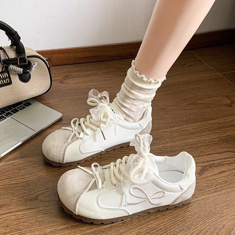 Ballet style bow German training shoes spring new flat-soled soft-soled breathable sports and leisure shoes