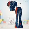 Girls Abstract Printed Round Neck Short Sleeve Top Flared Pants Two Piece Set