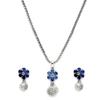 Rhodium-Plated Silver Toned Green Cubic Zirconia Studded Floral Shaped Cute Pendant with Earrings Jewellery Set