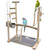 Bird Playground Parrot Playstand Bird Perch Stand Gym Natural Wood Play Stand with Swing Ladder Feeder Cups for Parakeets Cockat