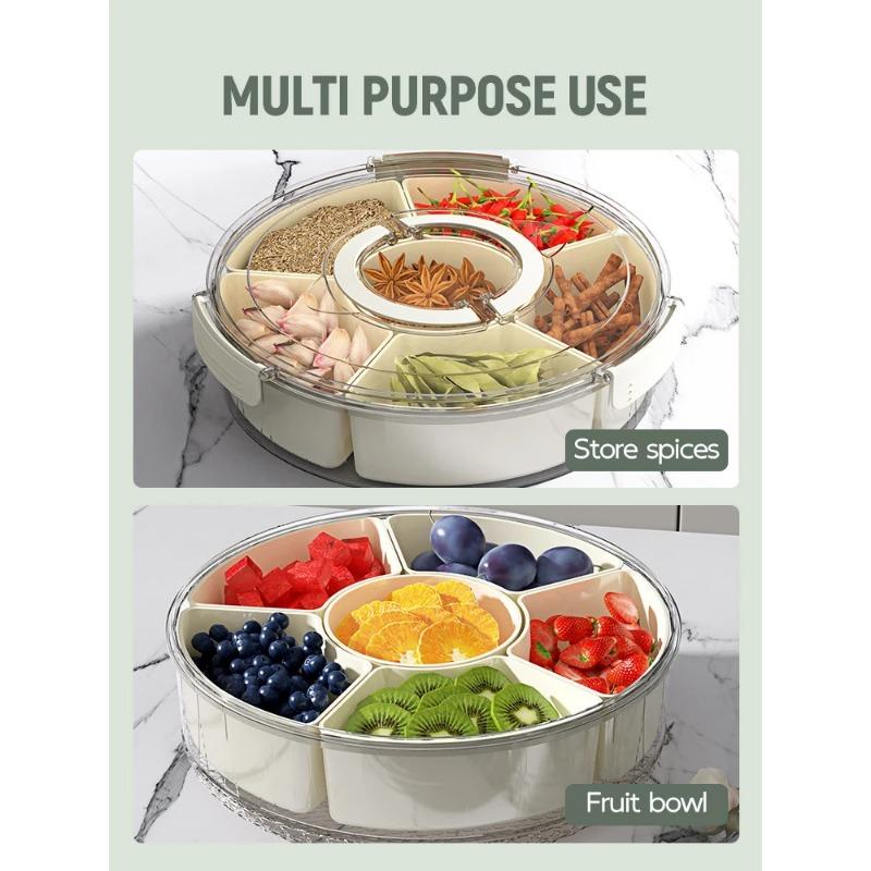 Divided Serving Tray Portable Snackle Box Container with Lid and Handle for Fruits Snacks Charcuterie Vegetable Kitchen Spices