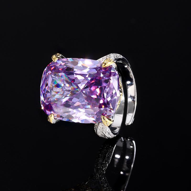 Jewelry Simulation Bird's Nest Cut Champagne Change Blue Temperament Fat Square Set Main Stone 15 * 20