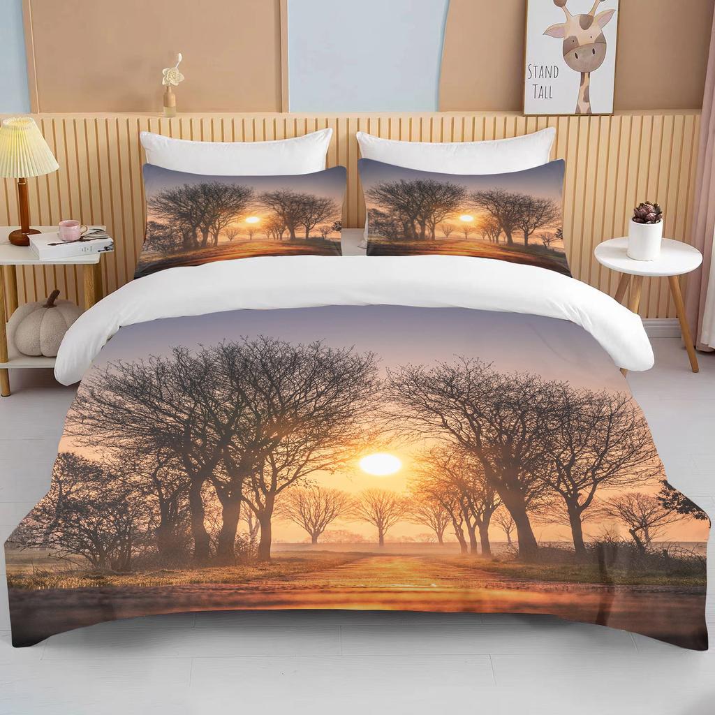 Sonnenuntergang Bettwäsche-Set Nachtansicht Bettbezug-Set mit Kissenbezug Bettwäsche King Queen Full Double Einzelgröße Luxus Bettwäsche Dekor