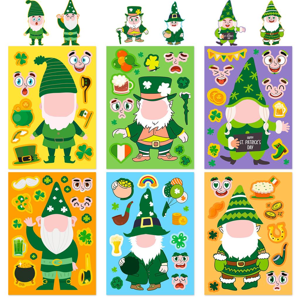 6 Sheets/pack DIY Staff Patrick's Day Sticker Hairband Irish Hat Festival Puzzle Stickers