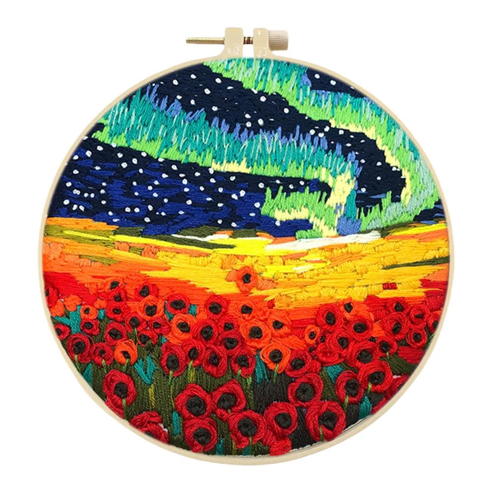 Halloween Stamped Cross Stitch Embroidery Kits with Hoop Cloth Color Thread for Beginners DIY Arts Ornament Cross Stitch Sets