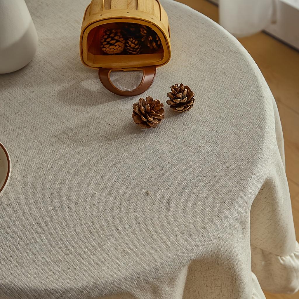 Farmhouse Ruffle Round Tablecloth, Retro Cotton Linen Flounce Tablecloths Washable Table Cover For Kitchen Party Wedding Decor