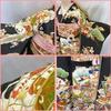 Used 606aa20Antique kimono, furisode, five crests, wave and imperial carriage, retro modern, Taisho Roman, Showa retro, Japanese and Western MIXGood